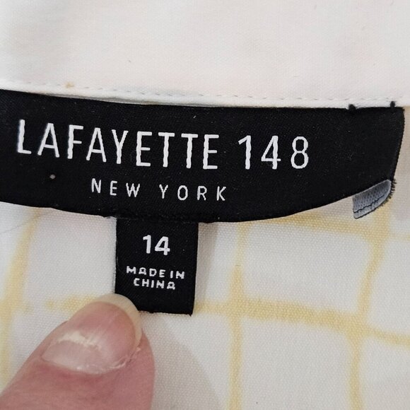 Lafayette 148 New York Size 14 Button-Up Shirt Yellow & White Casual Career - Picture 7 of 8